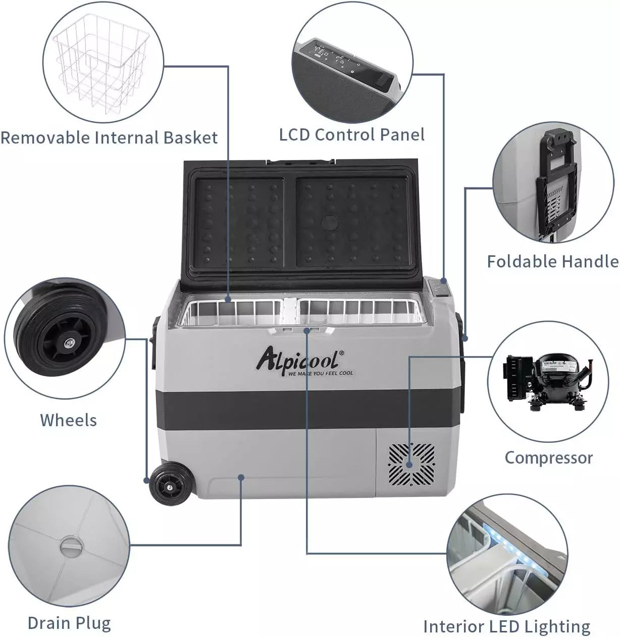 Alpicool T50 50L Car Fridge Freezer, Portable 12/24V Electric Cooler for Travel