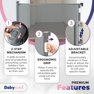 Babywak Retractable Baby Gate Extended To 55’ And A Height Of 33’ Grey