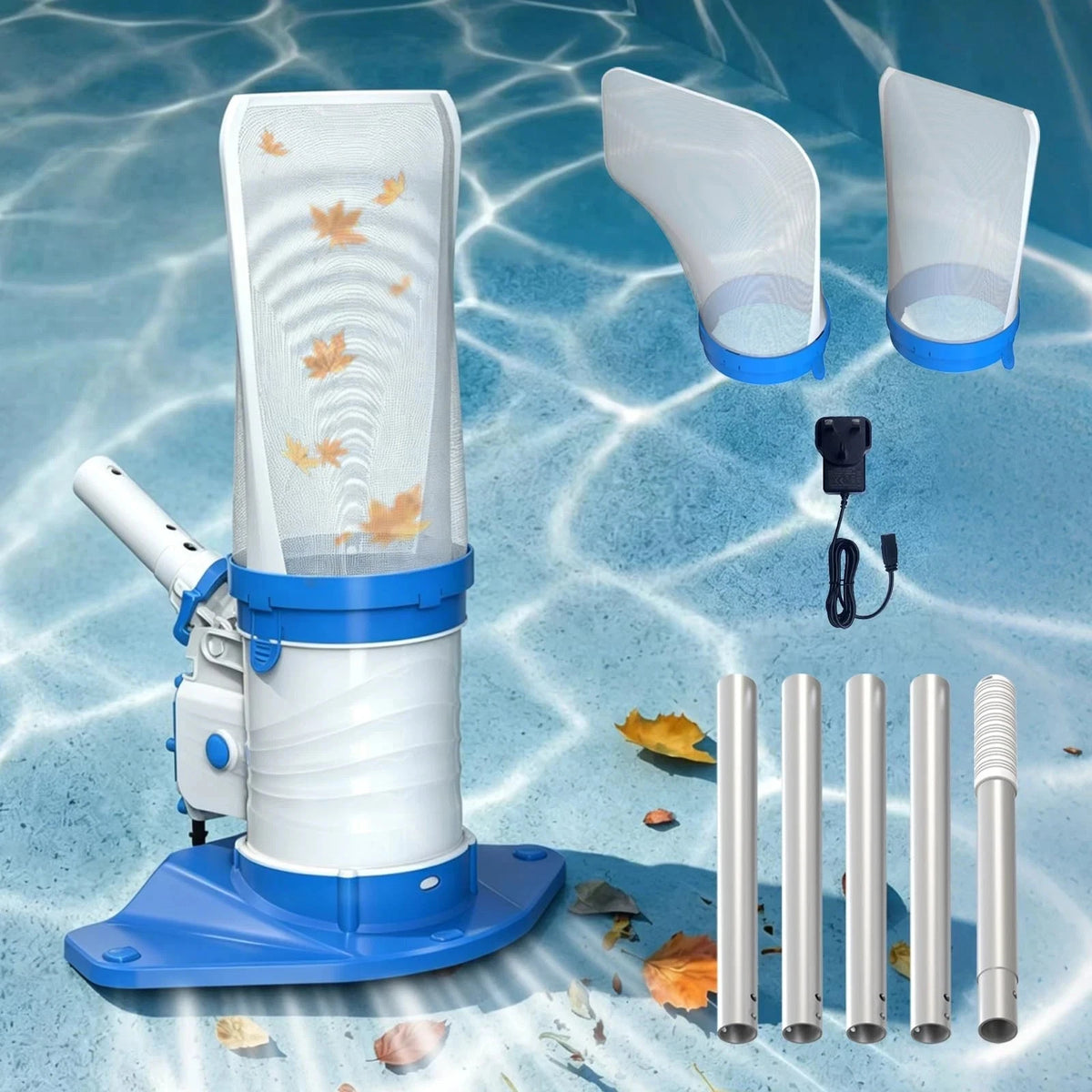 Cordless Pool Vacuum Cleaner Rechargeable Leaf Skimmer 5 Section Pole Swimming