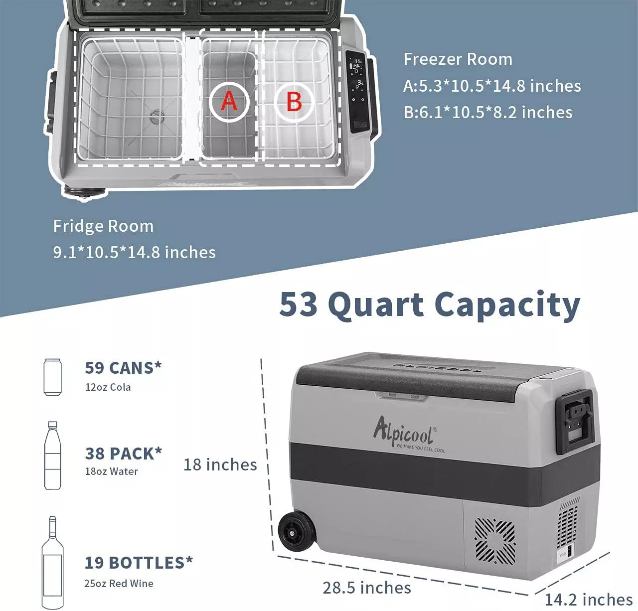 Alpicool T50 50L Car Fridge Freezer, Portable 12/24V Electric Cooler for Travel