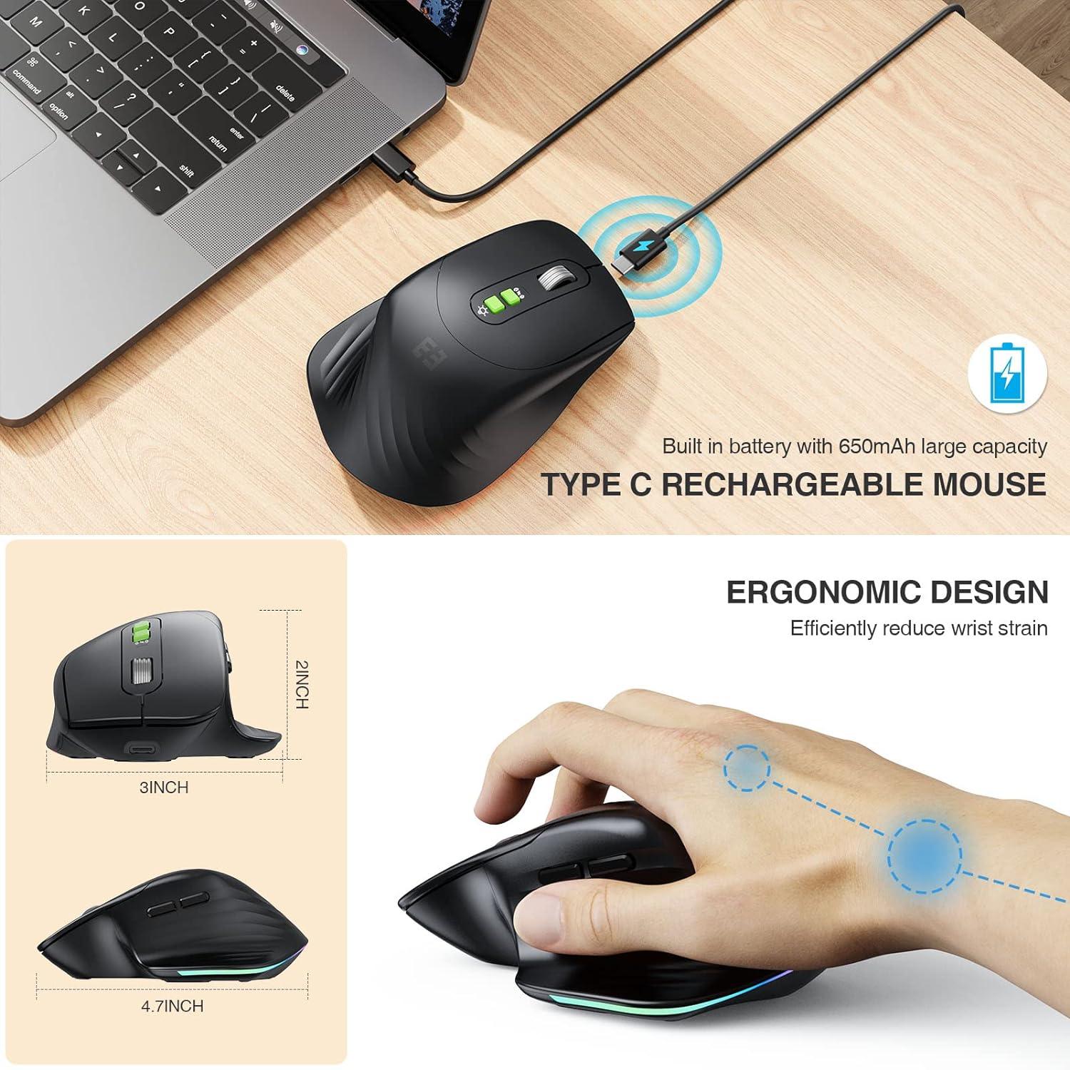 Seenda Wireless Jiggler Mouse 2.4G LED Ergonomic Rechargeable Mice - Massive Discounts