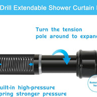Shower Pole Extendable No Drill, 110-200Cm Rod, Diameter:25mm - Massive Discounts