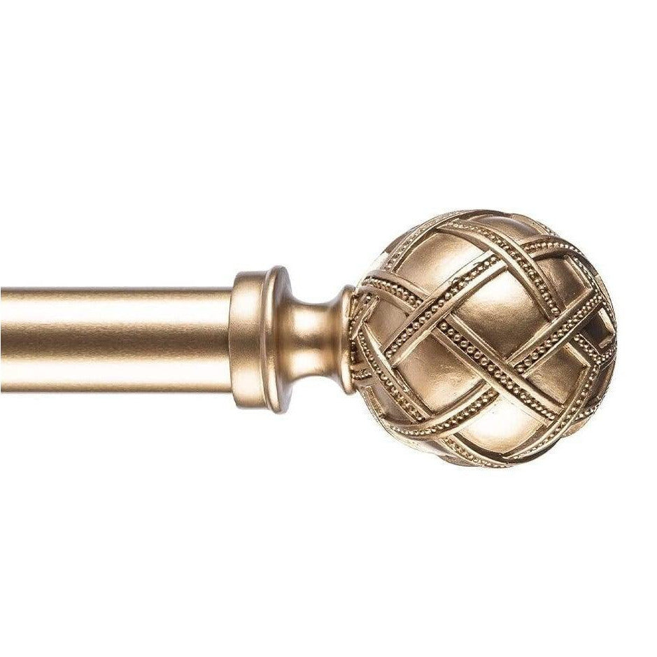 Decorative curtain rod with ornate finial on a white background