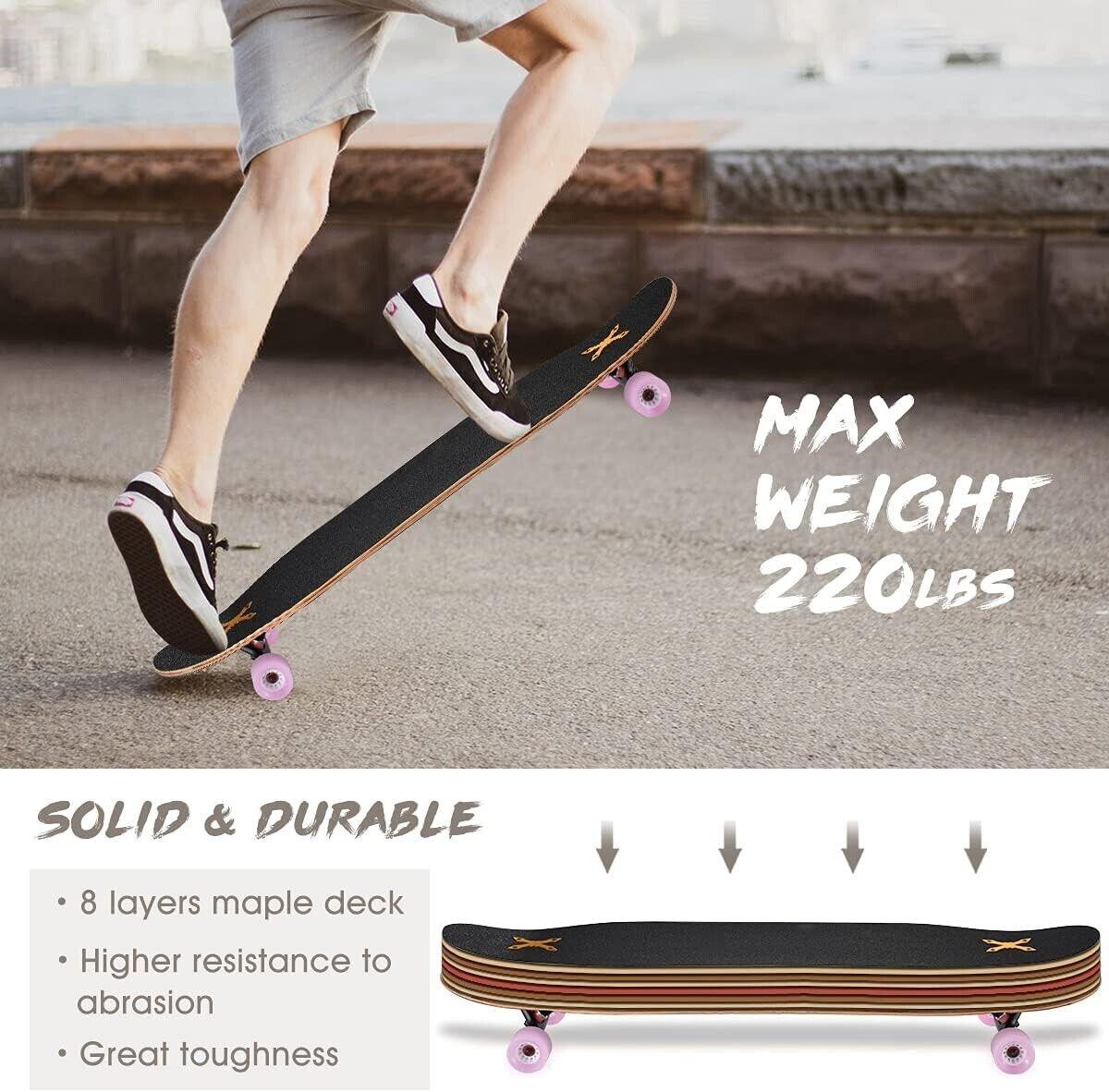 Skateboard 8 Layers Decks Maple Wood, Light -up Wheels , 46x8in - Massive Discounts