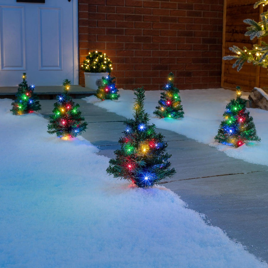 6 Pcs Small Christmas Tree Path Lights (Multi Colour) with LEDs, 8 Flash Effects - Massive Discounts