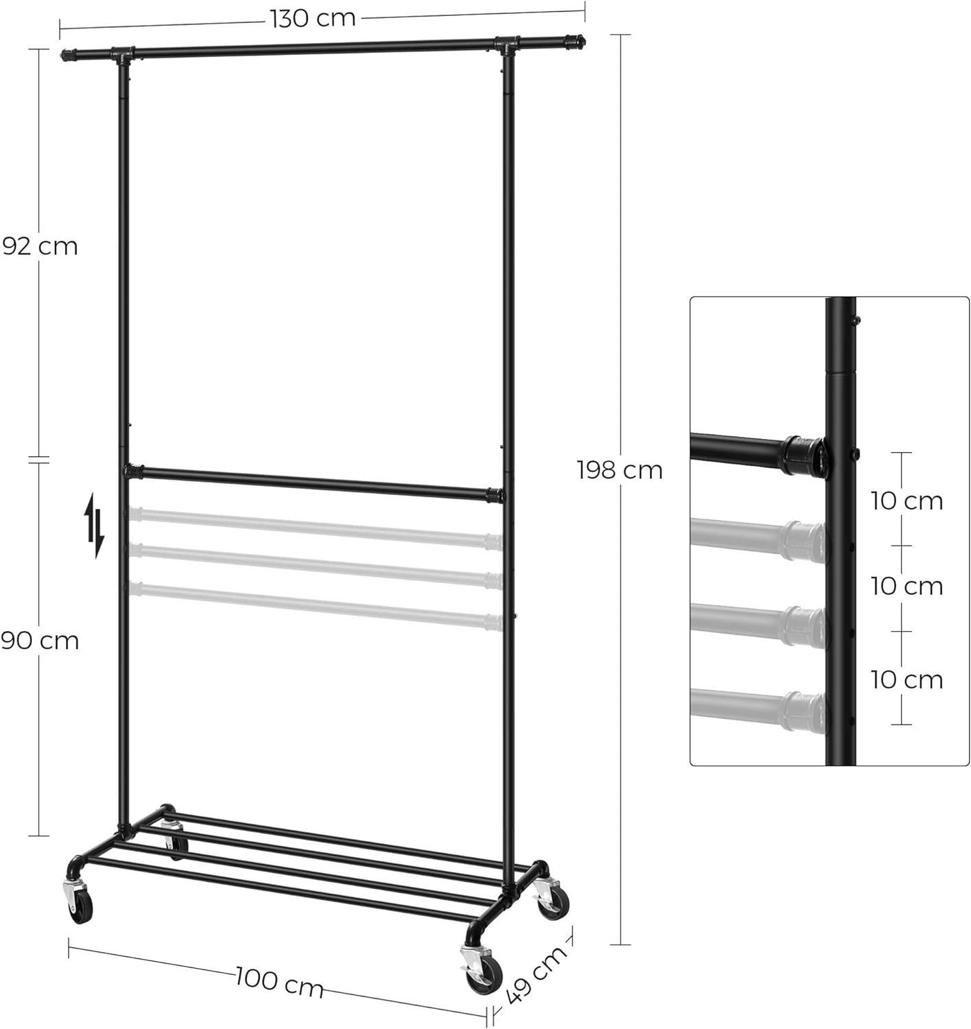 SONGMICS Industrial Clothes Rack on Wheels, Heavy Duty Black - Massive Discounts