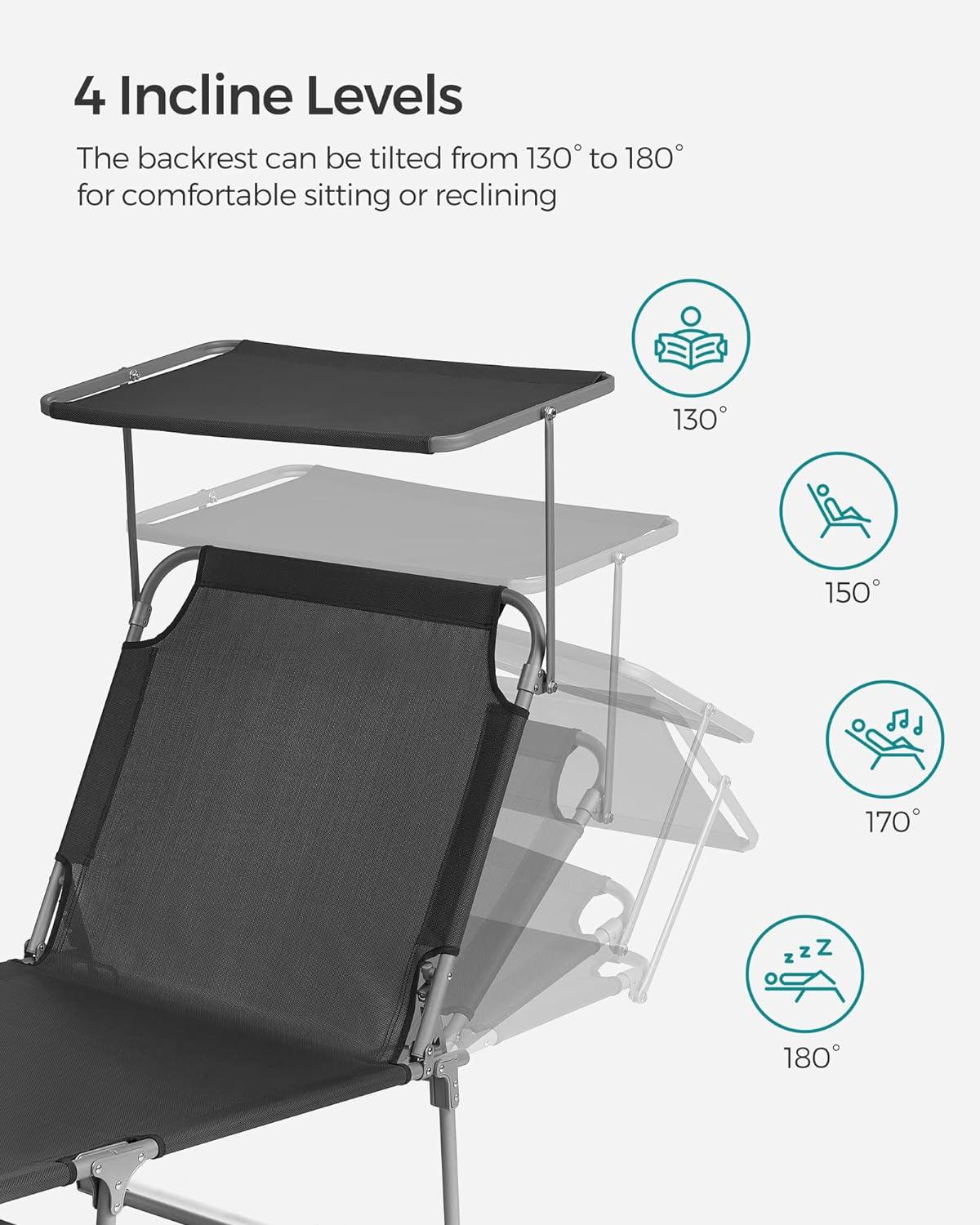 SONGMICS Sun Lounger with Sunshade 193x53x29cm Max. Load 150kg - Massive Discounts