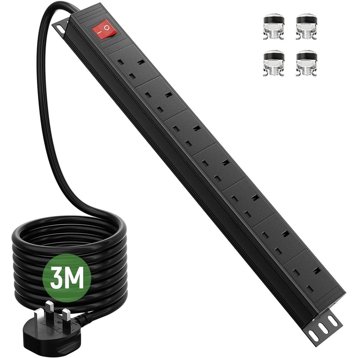 Surge Protected Extension Lead 3M, HANNELORE 7 Way Power Strip with Switch - Massive Discounts