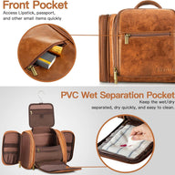 Travel Hanging Toiletry Bag for Women and Men PU Leather Brown - Massive Discounts