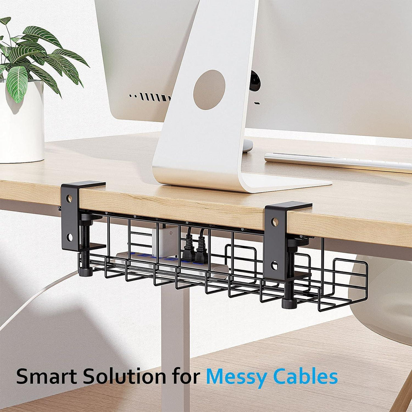 Under Desk Cable Management Tray, 2-Packs No-Drill Cable Basket Black - Massive Discounts