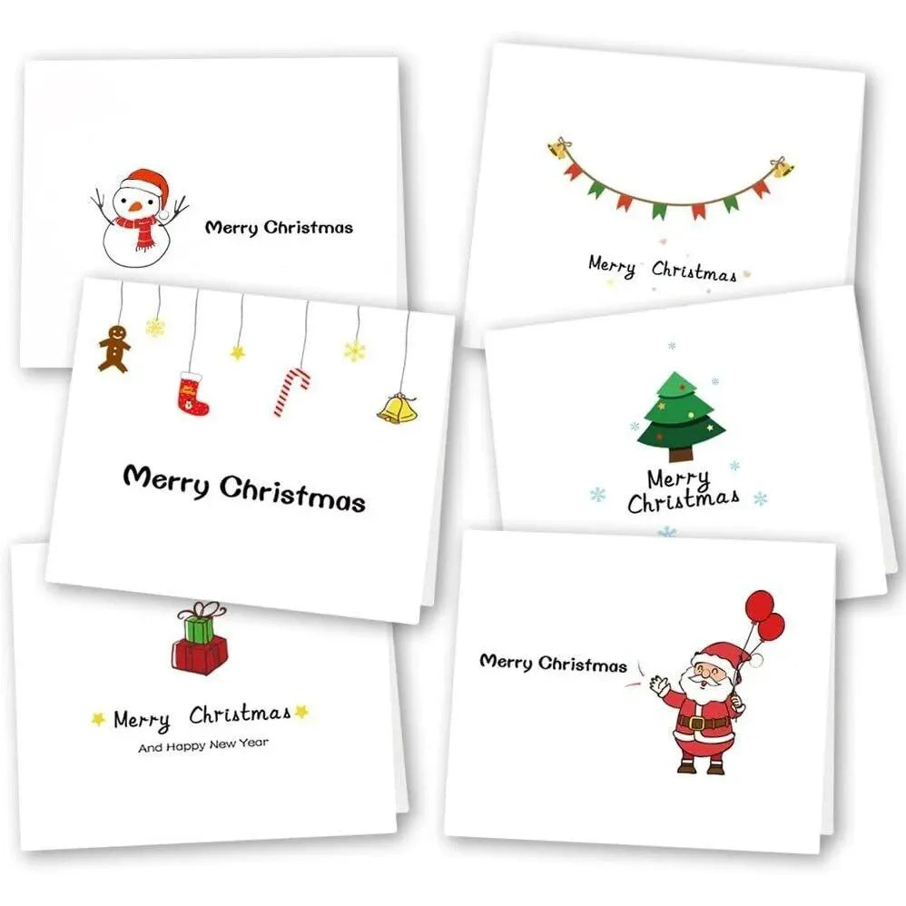 Set of Christmas-themed greeting cards with various illustrations and text.
