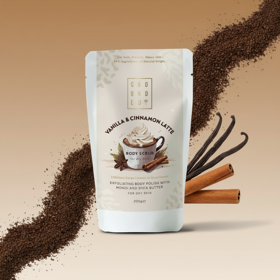 Coffee Body Scrub Vanilla Cinnamon Latte Exfoliating Grounded Body