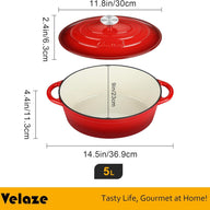 Velaze Enameled Cast Iron 5 Litre Non Stick Cooking Pot with Lid - Massive Discounts