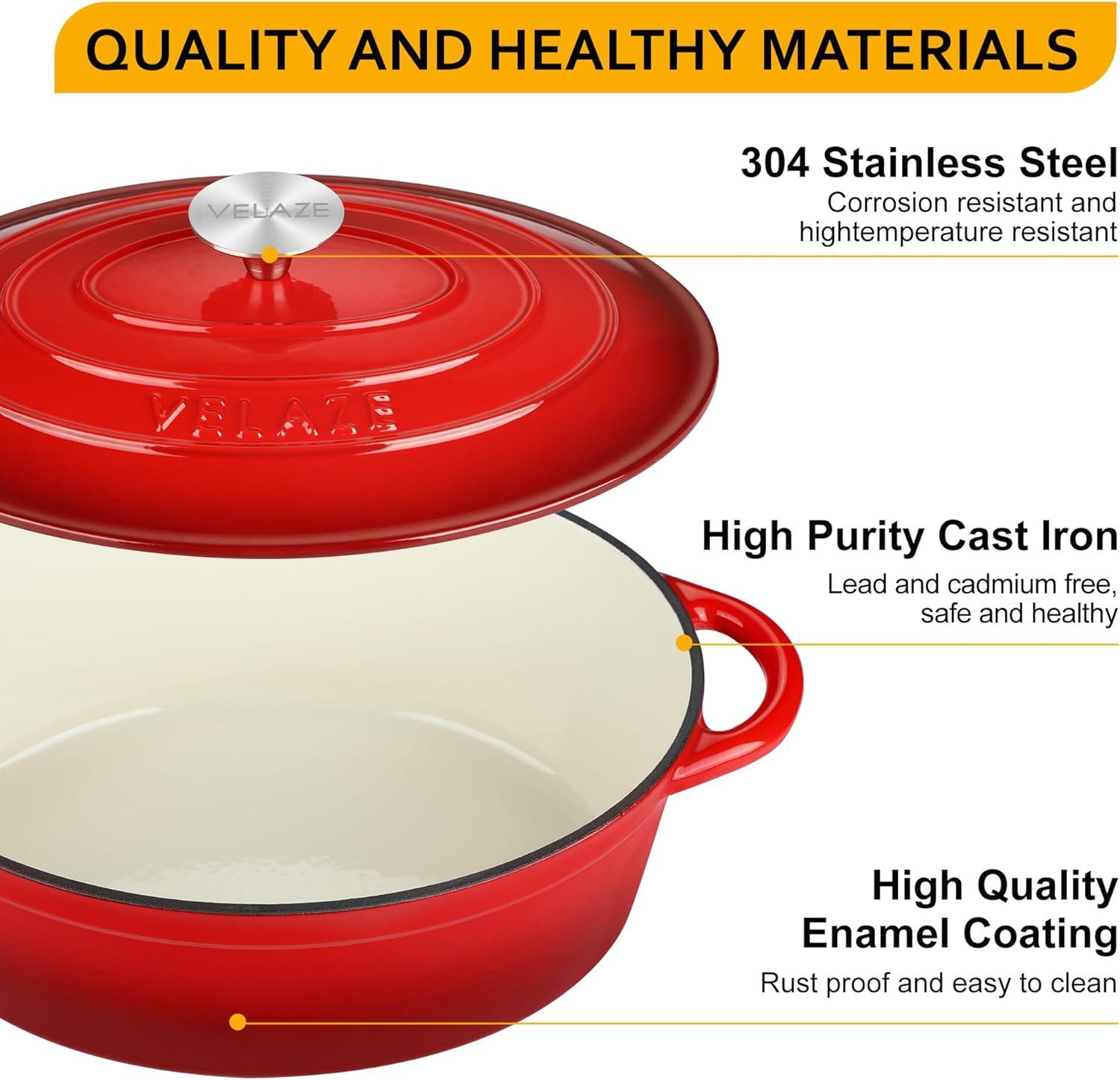 Velaze Enameled Cast Iron 5 Litre Non Stick Cooking Pot with Lid - Massive Discounts