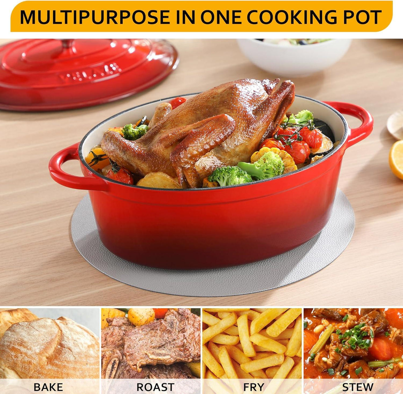 Velaze Enameled Cast Iron 5 Litre Non Stick Cooking Pot with Lid - Massive Discounts