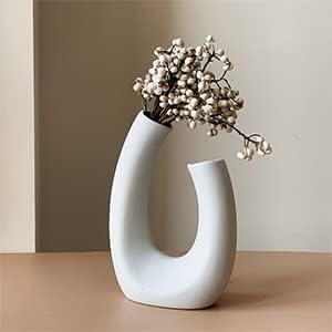 White Ceramic Vase for Dried Flowers, Dried Grass or Pampas Modern Art Vase - Massive Discounts