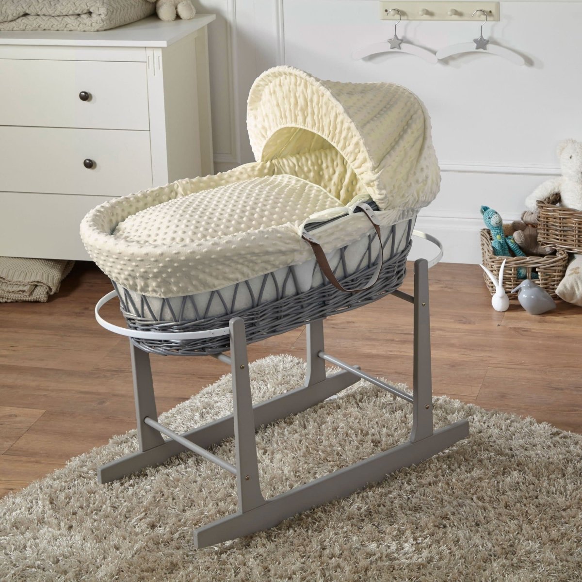 Moses Basket with Stand Baby Wicker Newborn Bed Mattress Set FYLO