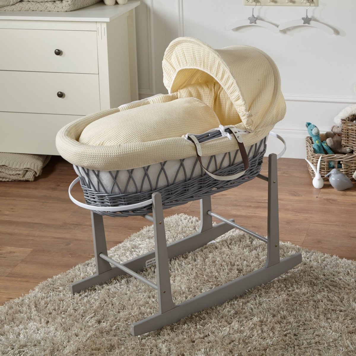 Moses Basket with Stand Baby Wicker Newborn Bed Mattress Set FYLO
