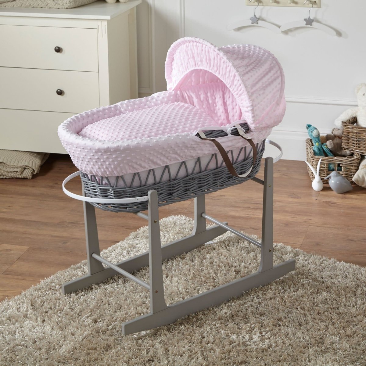 Moses Basket with Stand Baby Wicker Newborn Bed Mattress Set FYLO