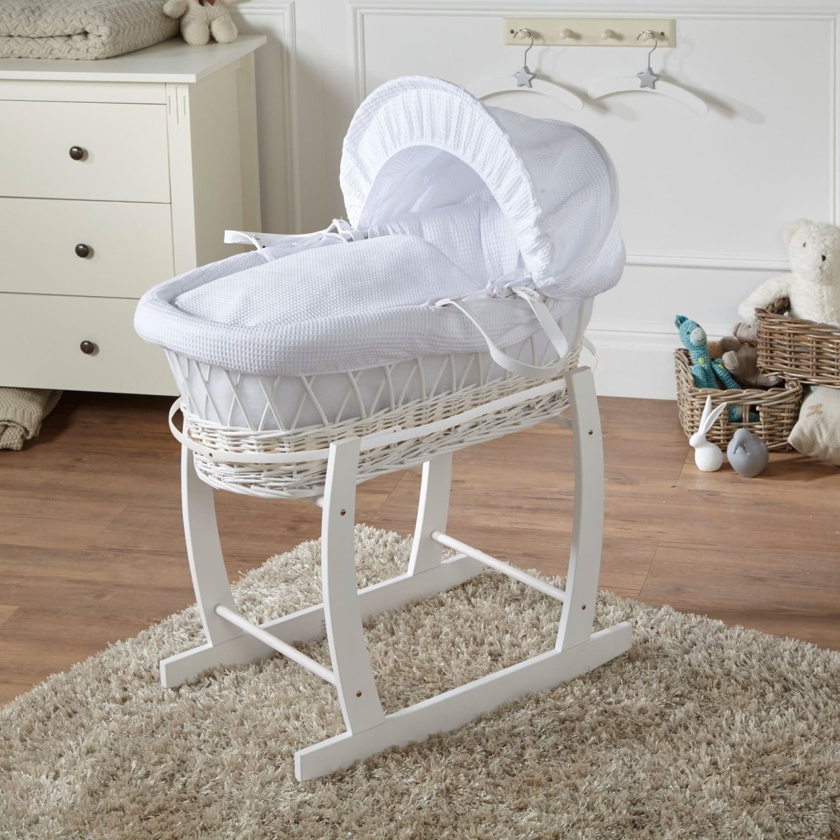 Moses Basket with Stand Baby Wicker Newborn Bed Mattress Set FYLO