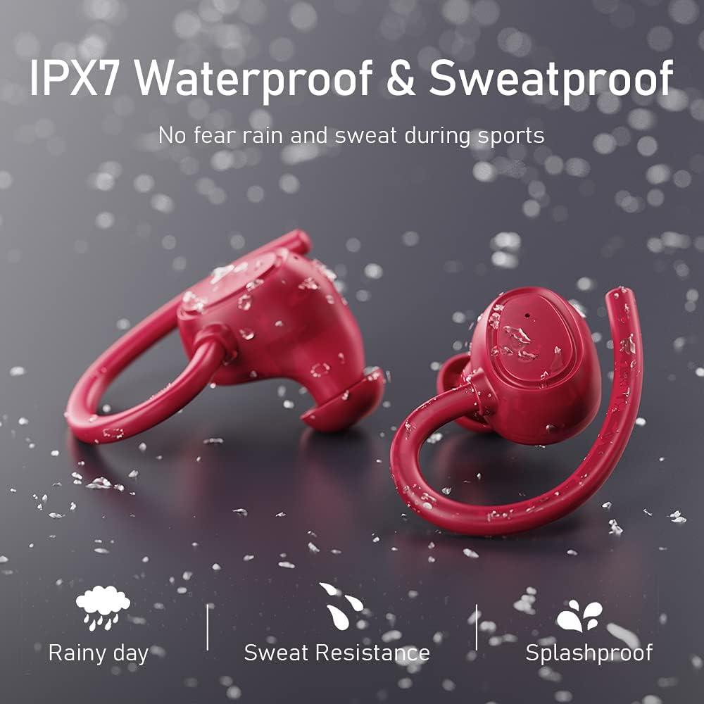 Wireless Earbuds Bluetooth 5.1 Headphones with Mic IP7 Waterproof Red - Massive Discounts