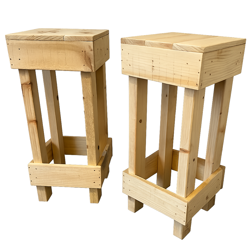 Two wooden stools on a white background