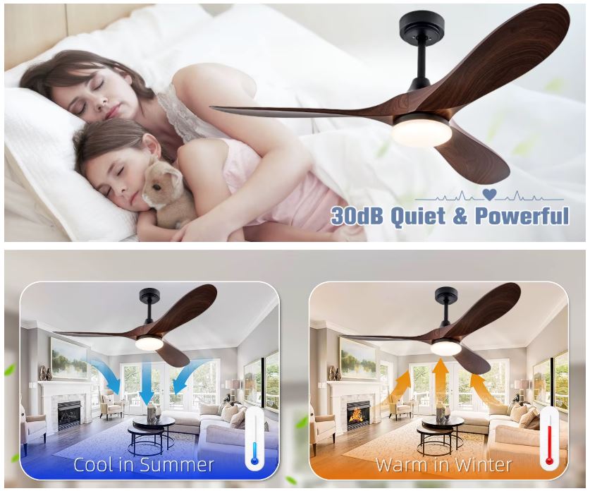 Ceiling Fan With Light 52 Inch LED Remote Dimmable ABS Blades 3000K-6500K