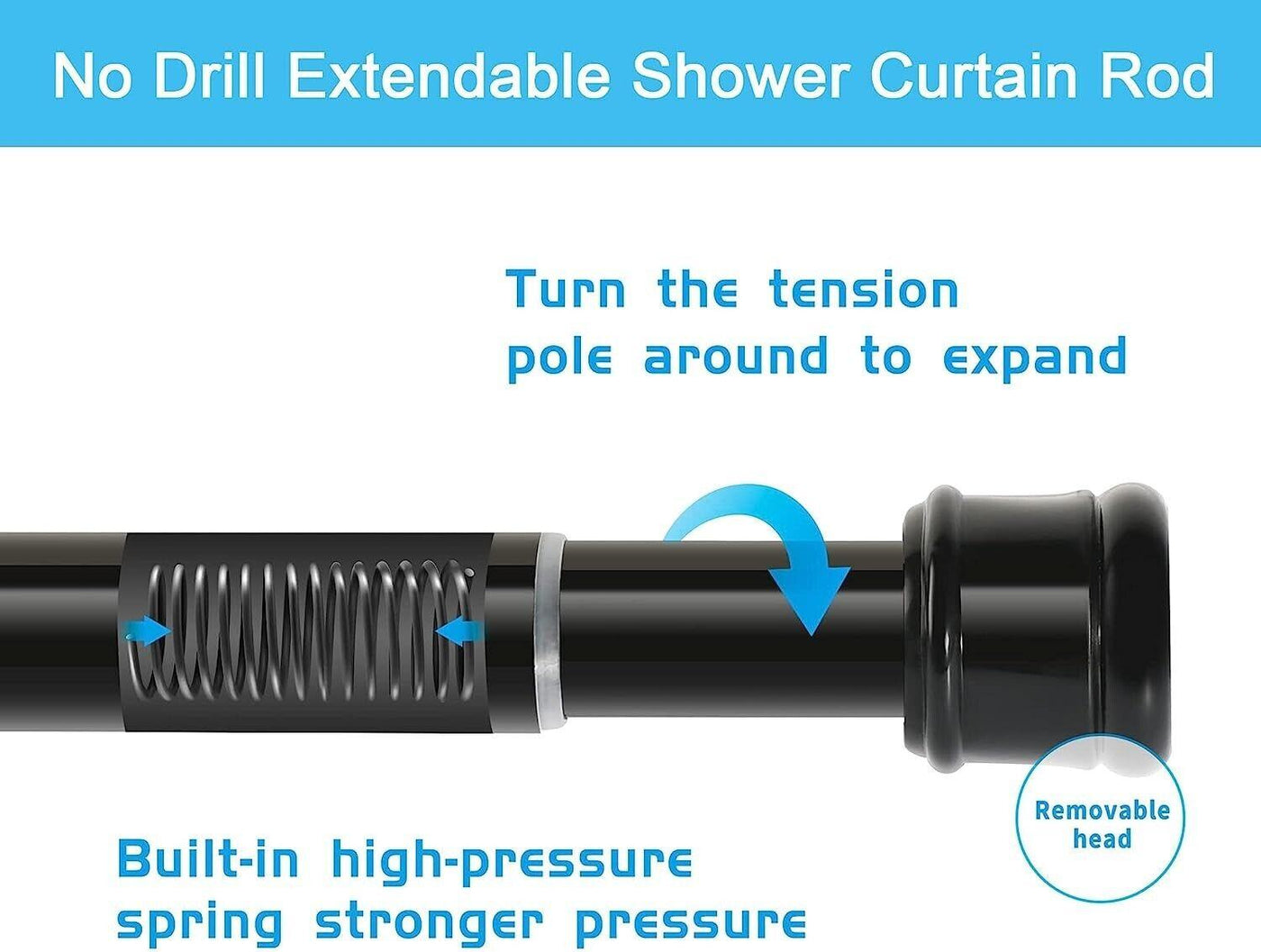 1PC No Drill Curtain Pole 110-200cm Shower Pole Extendable Bathroom - Massive Discounts
