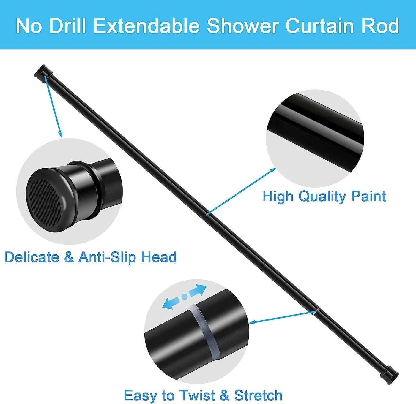 2PCS Windows / Shower Curtain Poles No Screws Extendable 50-80cm - Massive Discounts