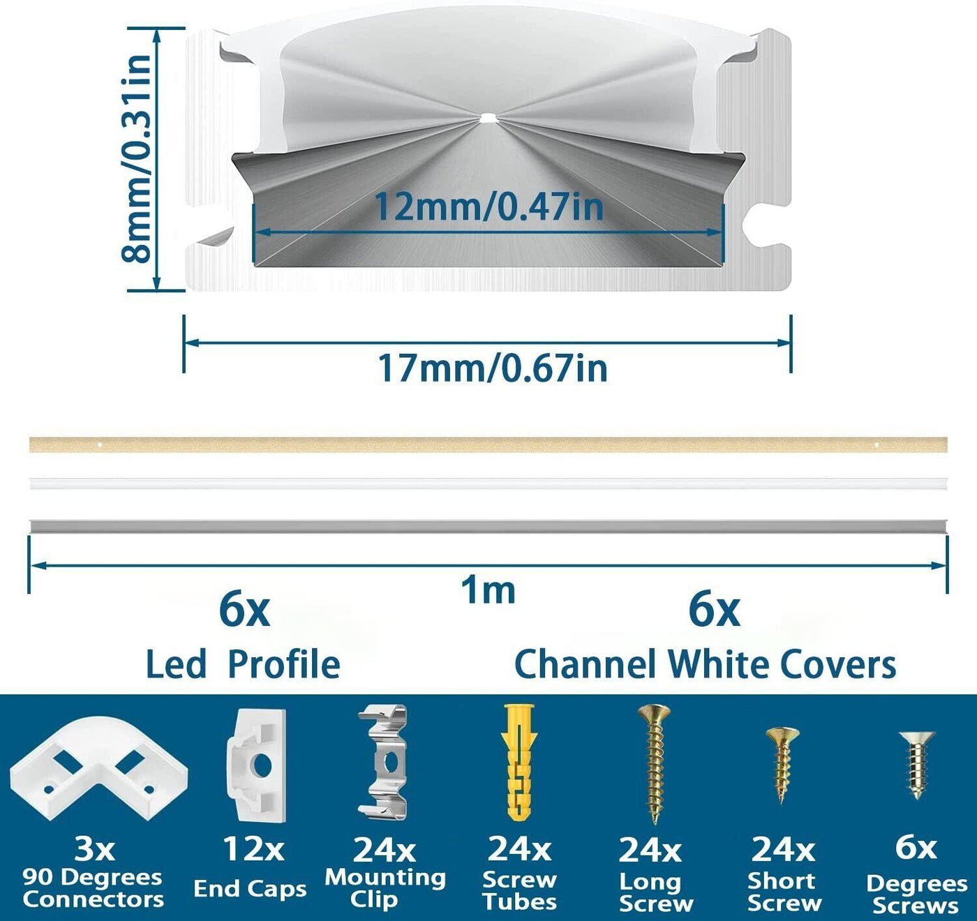 6 Pack Led Aluminum Channel Profile, 1Meter 3.3ft U-Shape, Milky White Cover - Massive Discounts