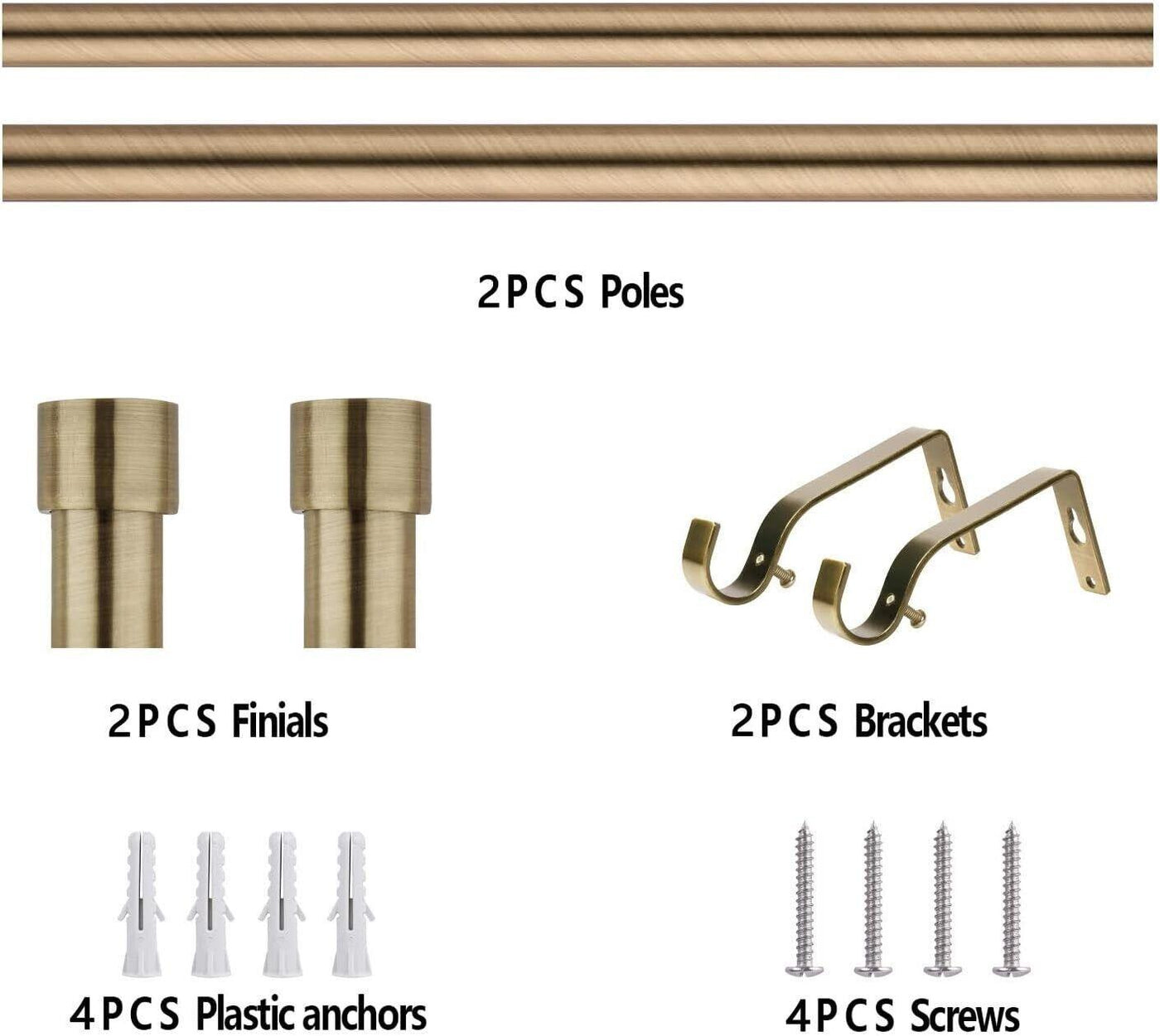 70-120cm Extendable Curtain Pole Set with End Cap Finials, ANTIQUE BRASS - Massive Discounts