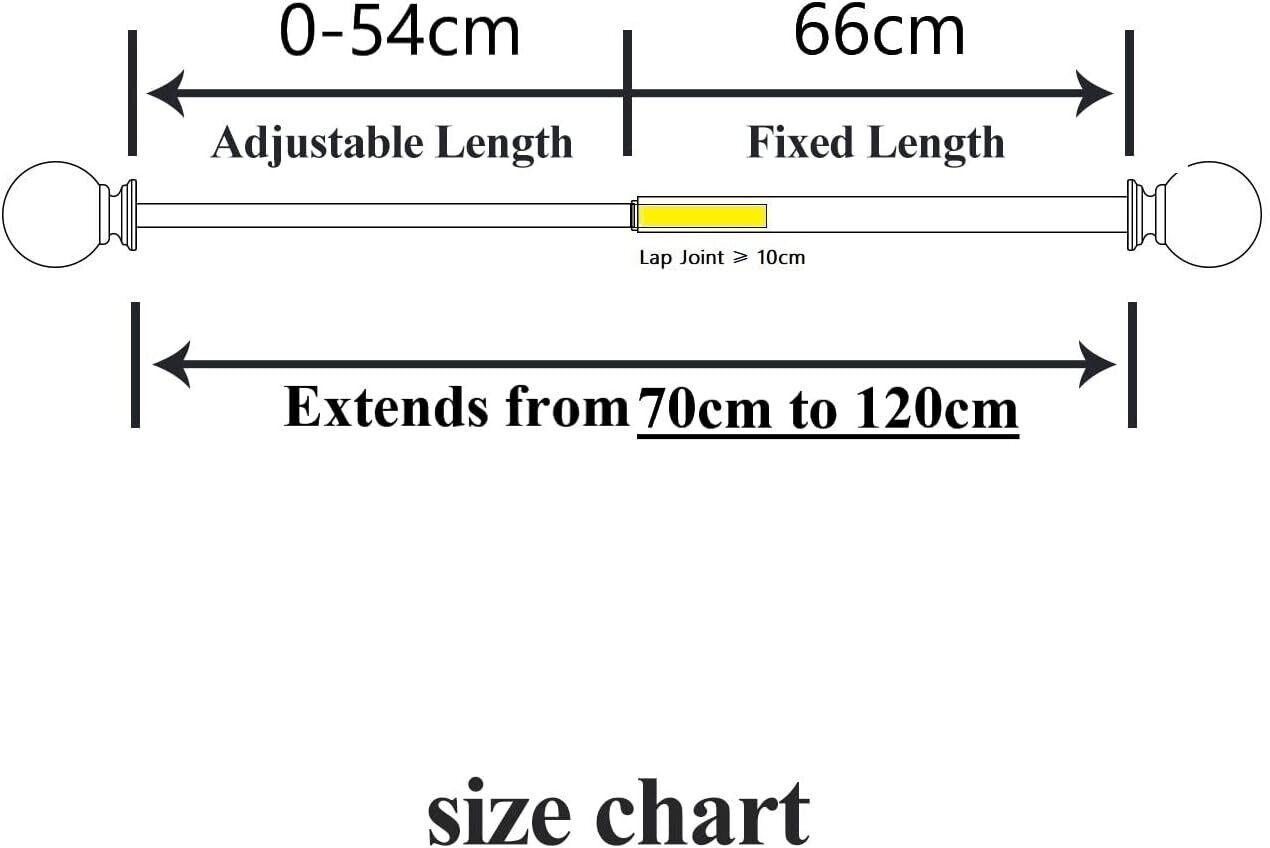 70-120cm Extendable Curtain Pole Set with End Cap Finials, ANTIQUE BRASS - Massive Discounts