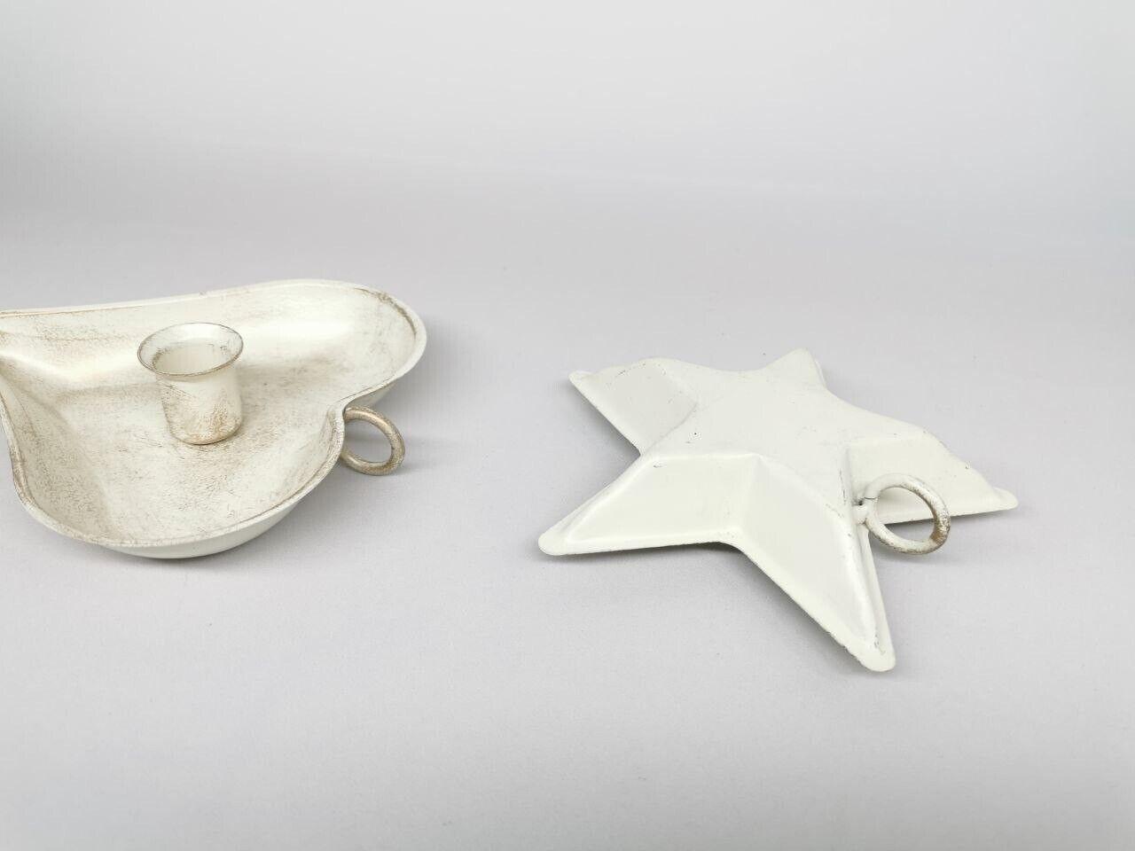Candle Holders Set of 2 Metallic Chamberstick Heart and Star Vintage - Massive Discounts