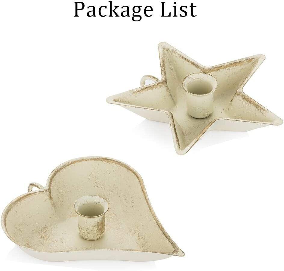 Candle Holders Set of 2 Metallic Chamberstick Tape Heart and Star - Massive Discounts