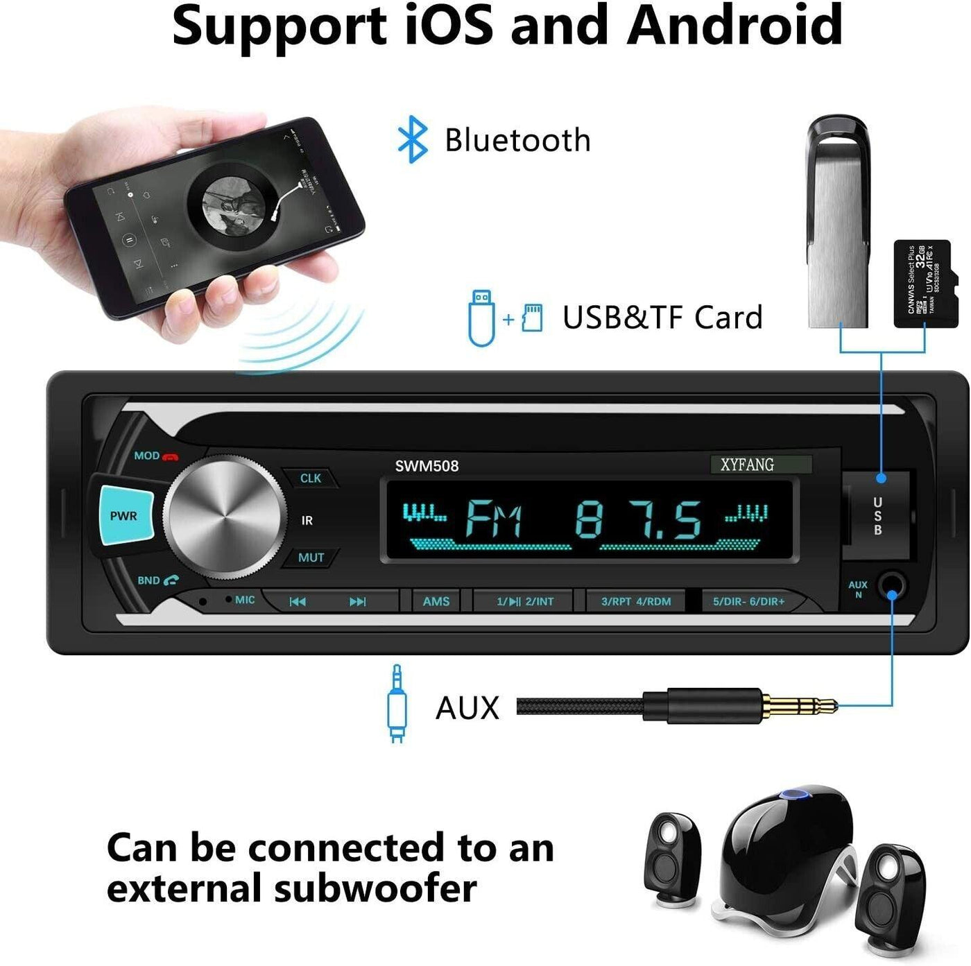Car Stereo Bluetooth Radio Hands-Free with USB/TF/AUX Remote - Massive Discounts