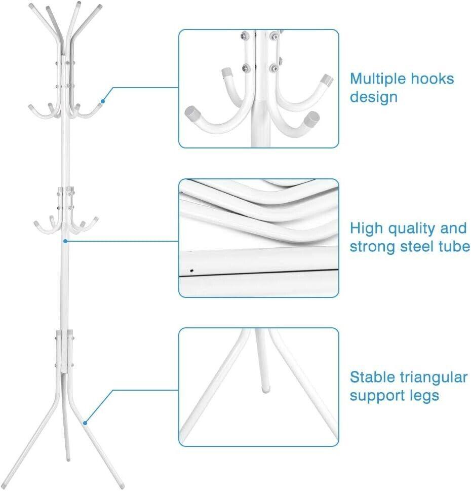 Clothes Hanging Tree Stand Solid Steel Coat Rack 174cm (White) - Massive Discounts