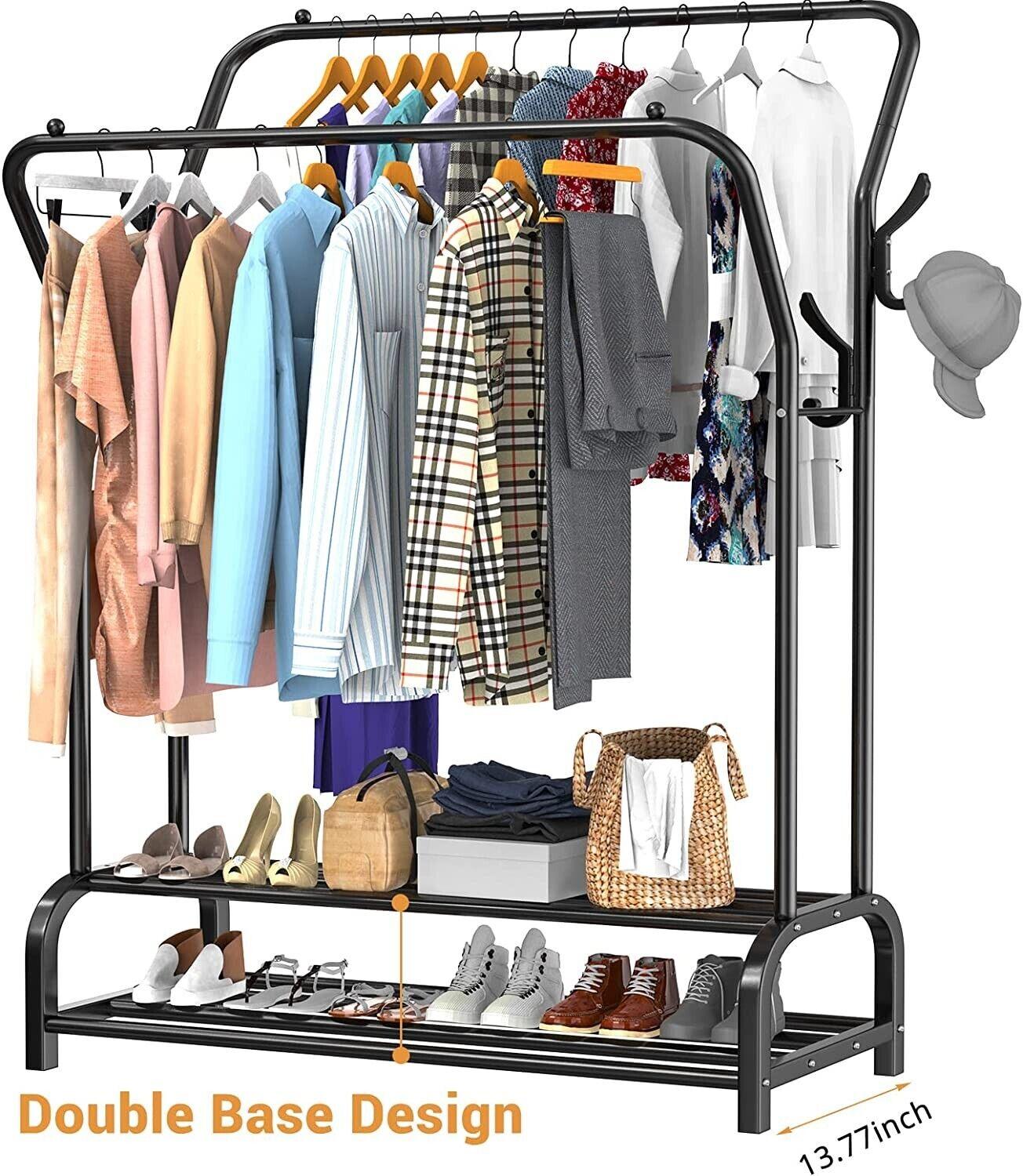 Clothes Rail Heavy Duty Metal Coat Stand with Shoes Rack 110x35x126cm - Massive Discounts