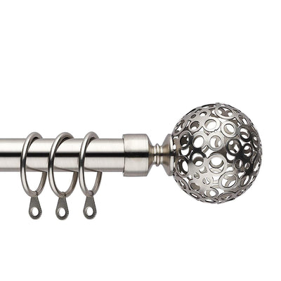 Extendable Curtain Pole 120-300cm Satin Silver with Globe Ball Finials