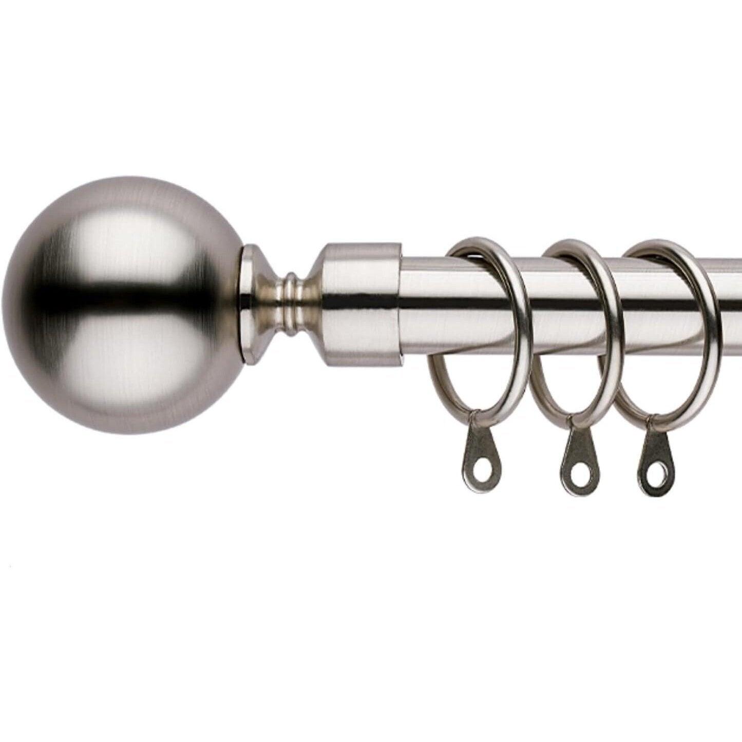 Curtain Poles 120-300cm Metal Plain ball finials Extendable Satin Nickel - Massive Discounts