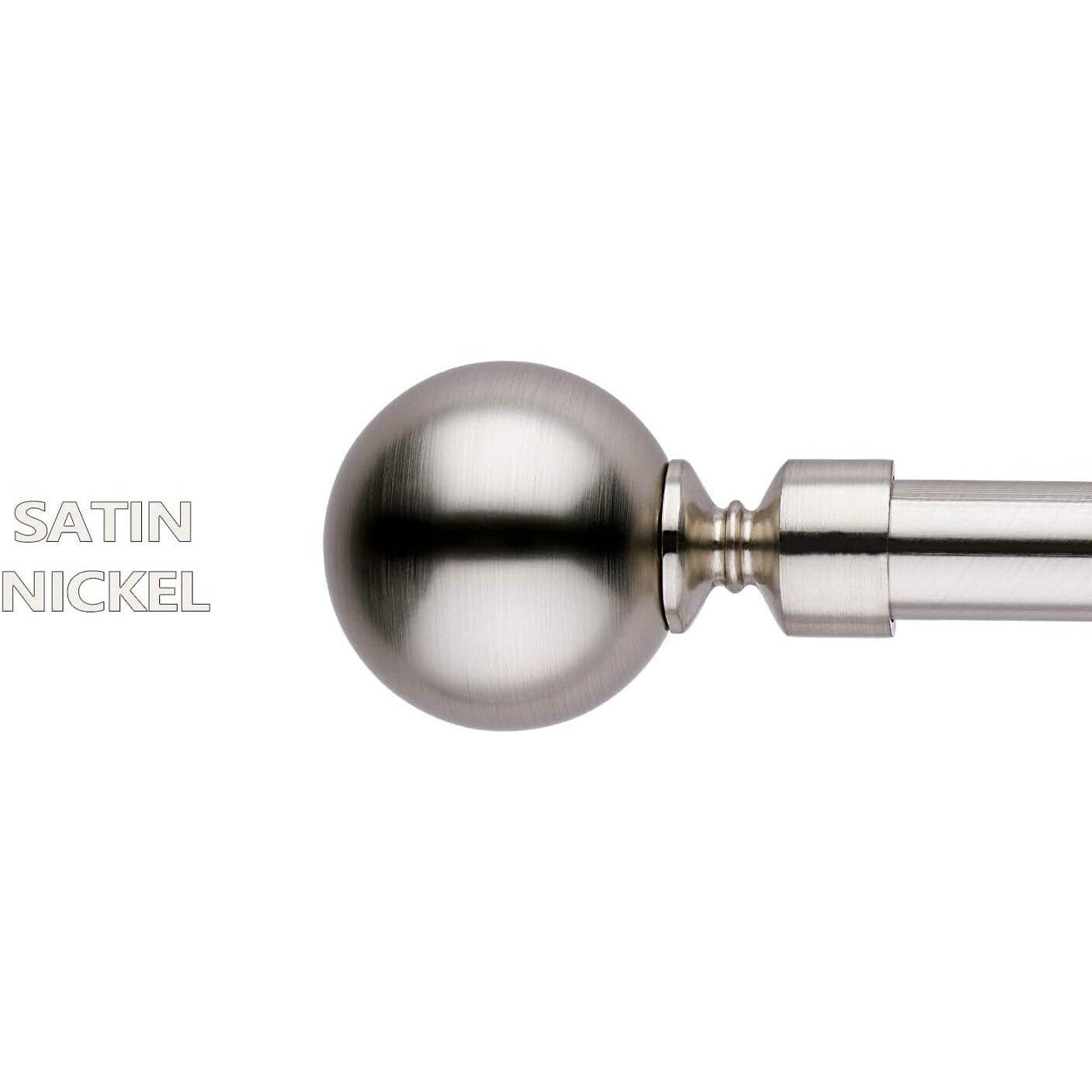 Curtain Poles 120-300cm Metal Plain ball finials Extendable Satin Nickel - Massive Discounts