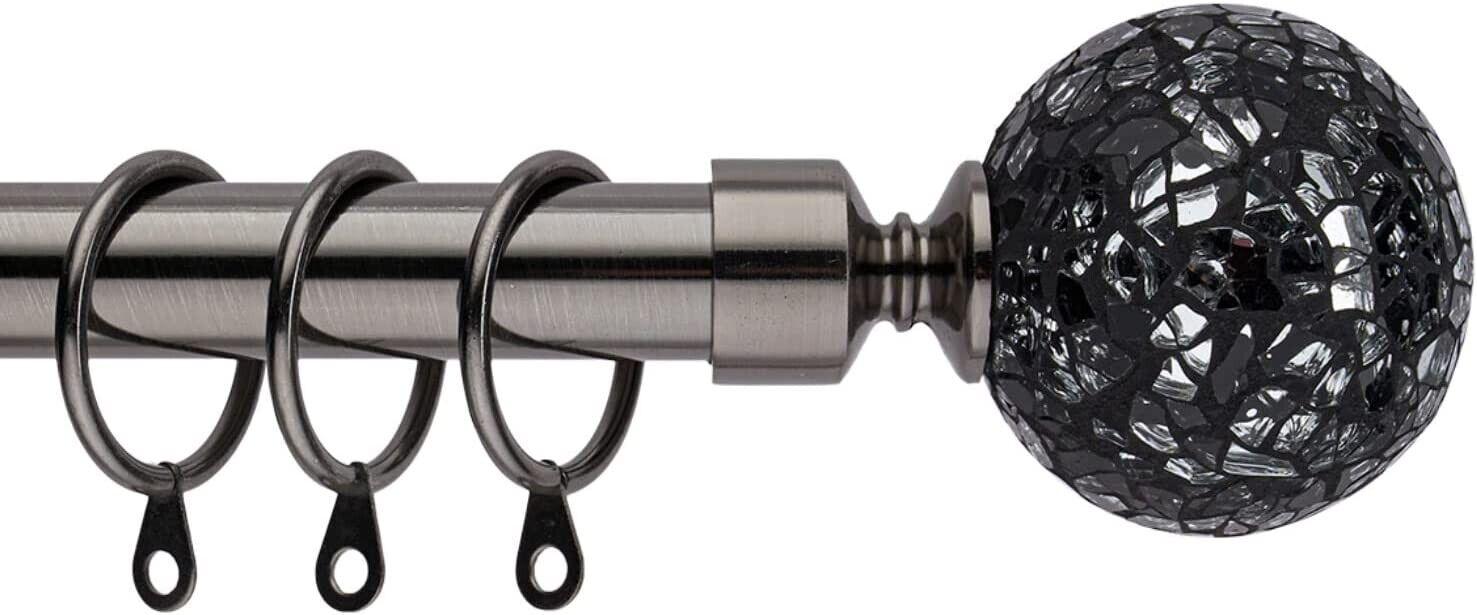 Curtain Poles Mosaic ball finials Extendable 120x300cm Black Nickel - Massive Discounts