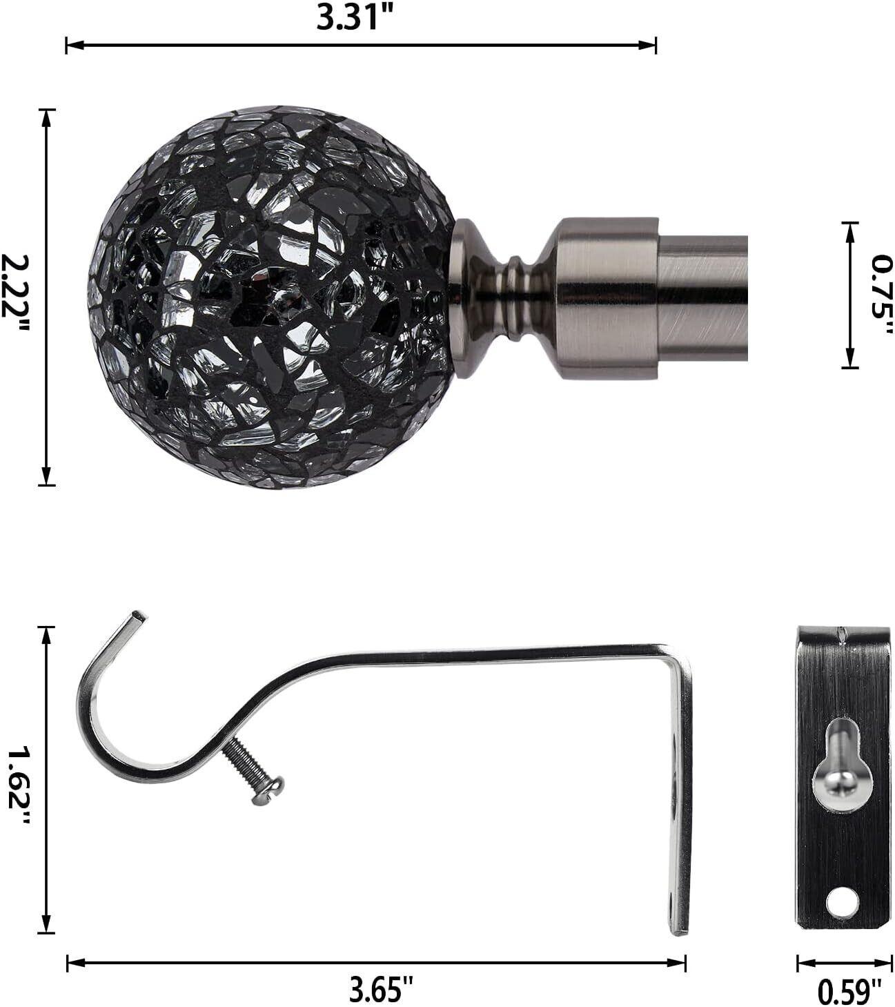 Curtain Poles Mosaic ball finials Extendable 120x300cm Black Nickel - Massive Discounts