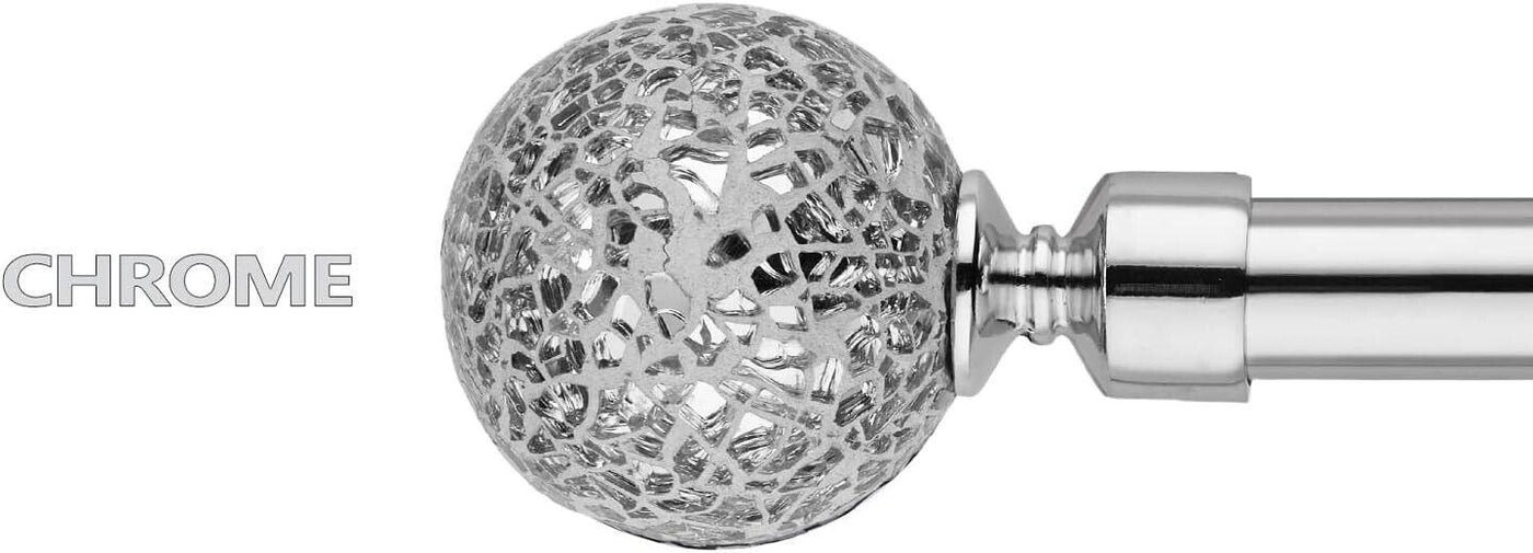 Curtain Poles Mosaic ball finials Extendable Set 70 to 120cm Chrome - Massive Discounts