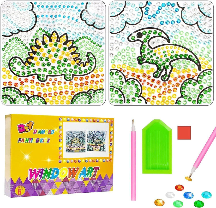 2 PCS Diamond Art Gem Painting Kit for Kids Pre-printed Window Designs - Massive Discounts