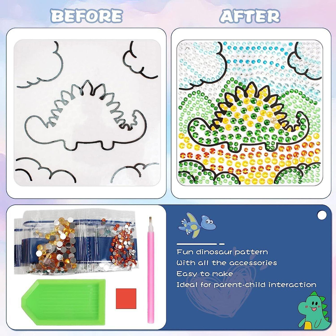 2 PCS Diamond Art Gem Painting Kit for Kids Pre-printed Window Designs - Massive Discounts