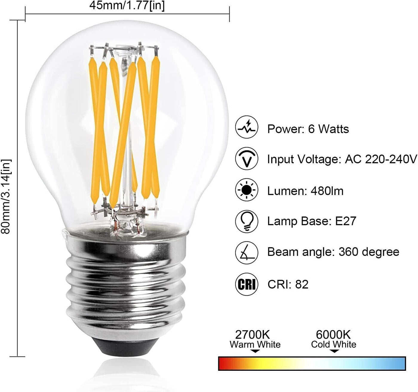 E27 Screw Bulb 6W Golf Ball LED Light Bulb E27 Edison Screw Bubble G45 - Massive Discounts