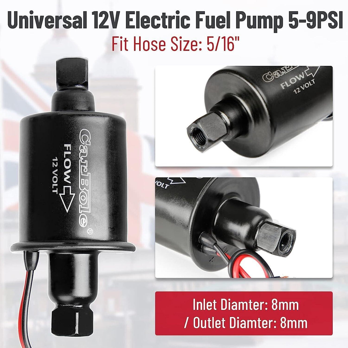 Electric Fuel Pump 5-9 PSI 12V Universal Petrol Gasoline & Diesel Pump - Massive Discounts