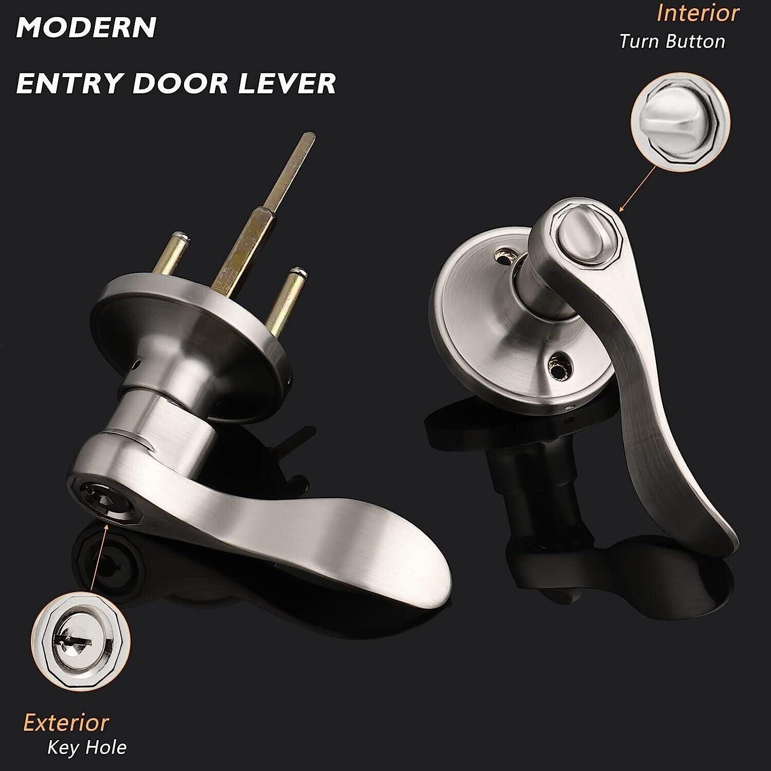 Entrance Door Handles with Lock and Key Probrico 1 Pack Satin