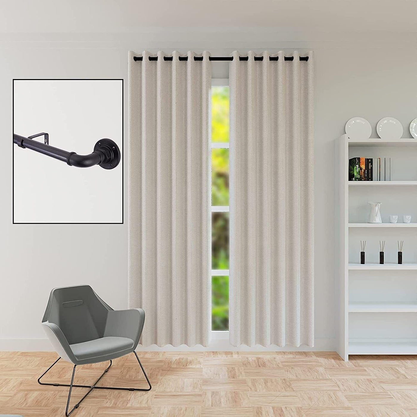 Extendable Curtain Pole 160-300cm Industrial style Indoor/Outdoor Black - Massive Discounts