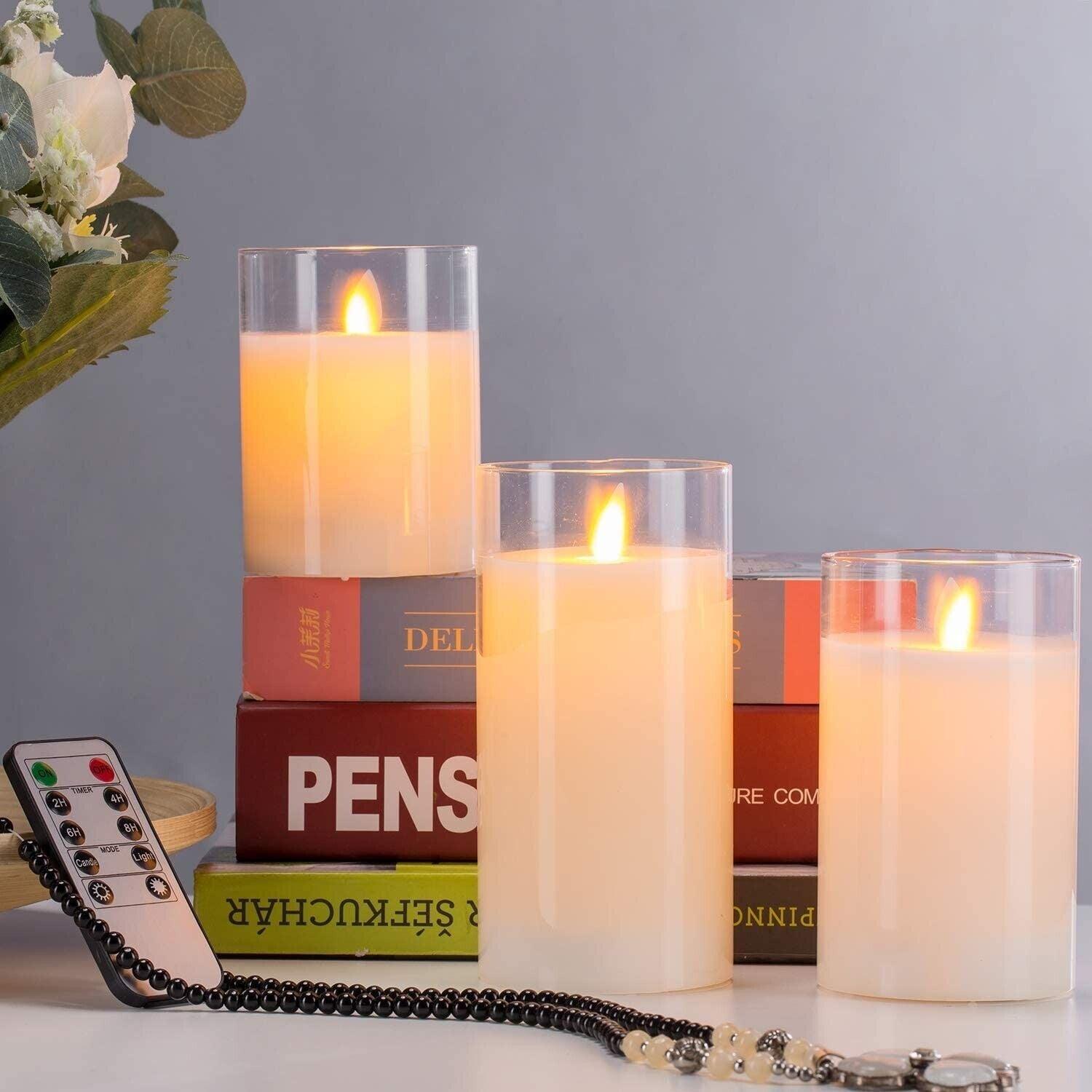 Flameless Candles Pack of 3 Battery Operated Pillar Real Wax Flickering Moving - Massive Discounts